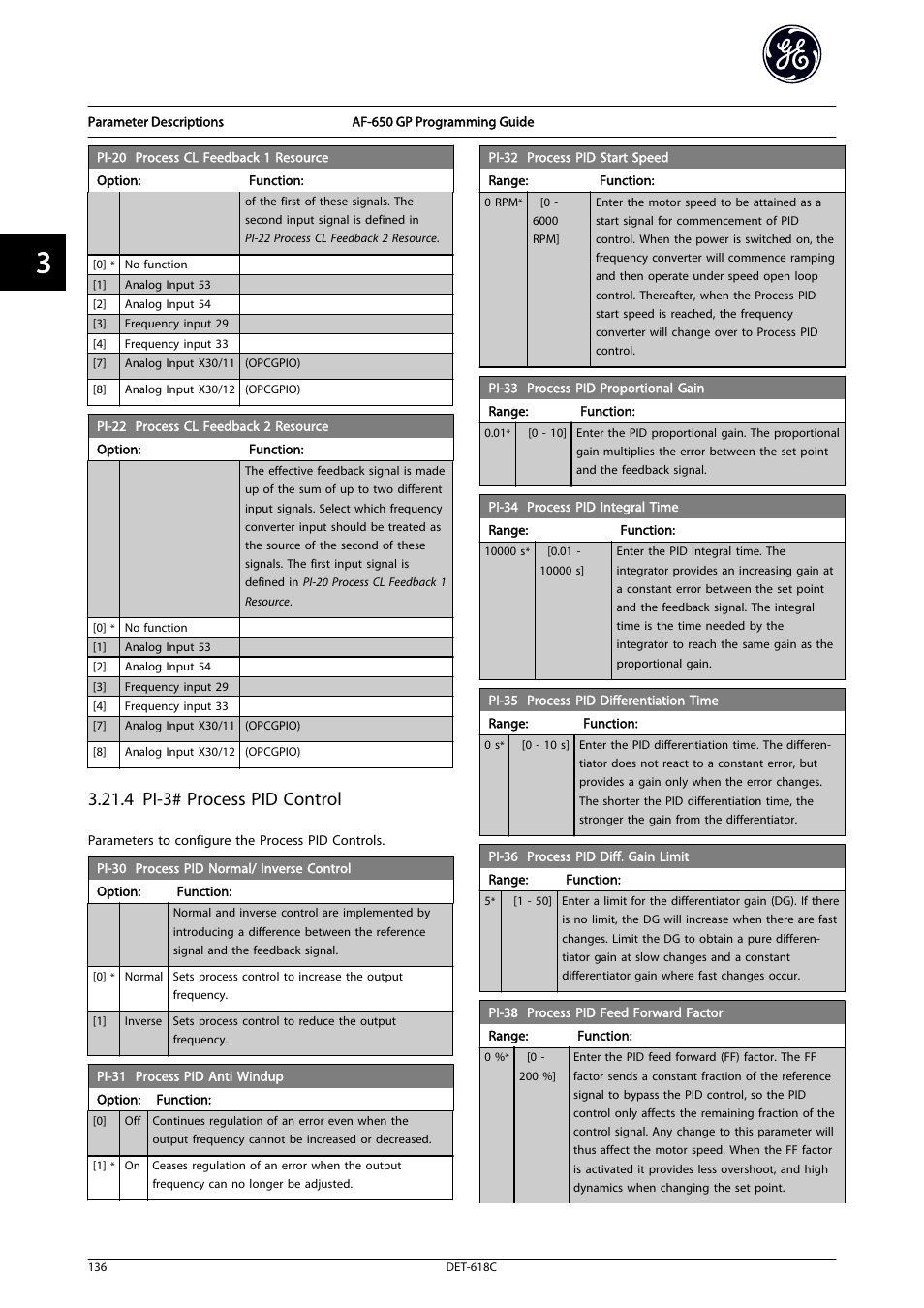 4 pi-3# process pid control | GE Industrial Solutions AF-650 GP General Purpose Drive Programming Guide User Manual | Page 137 / 175