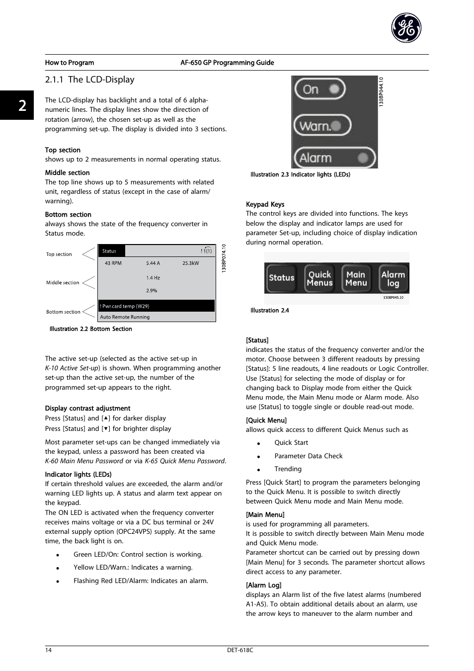 1 the lcd-display | GE Industrial Solutions AF-650 GP General Purpose Drive Programming Guide User Manual | Page 15 / 175