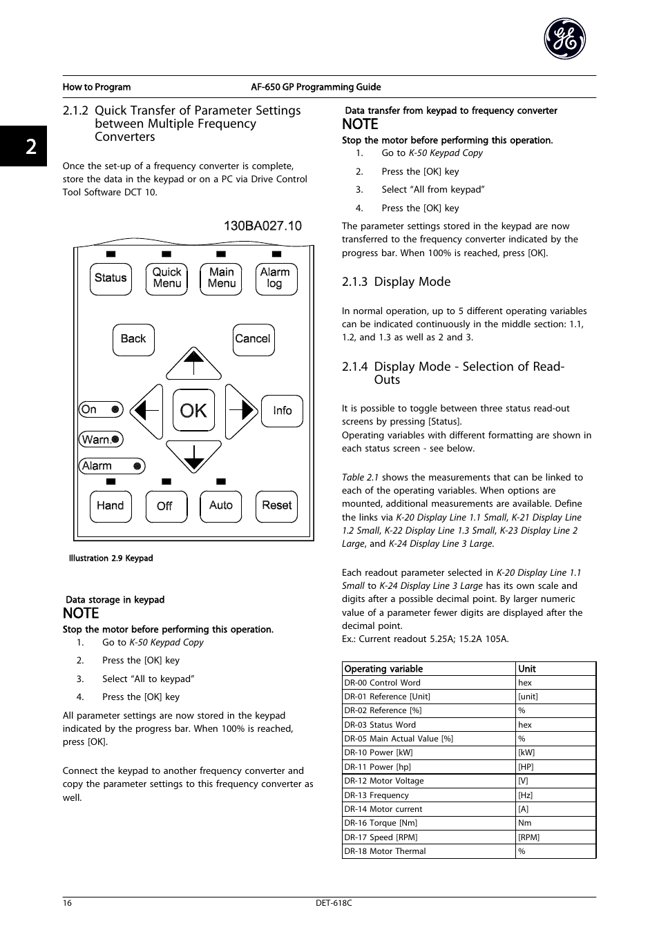 3 display mode, 4 display mode - selection of read-outs, 4 display mode - selection of read- outs | GE Industrial Solutions AF-650 GP General Purpose Drive Programming Guide User Manual | Page 17 / 175