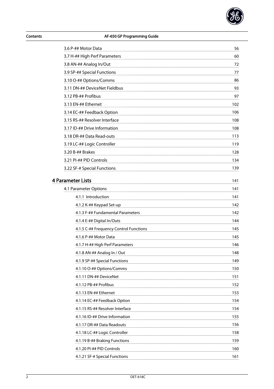 4 parameter lists | GE Industrial Solutions AF-650 GP General Purpose Drive Programming Guide User Manual | Page 3 / 175
