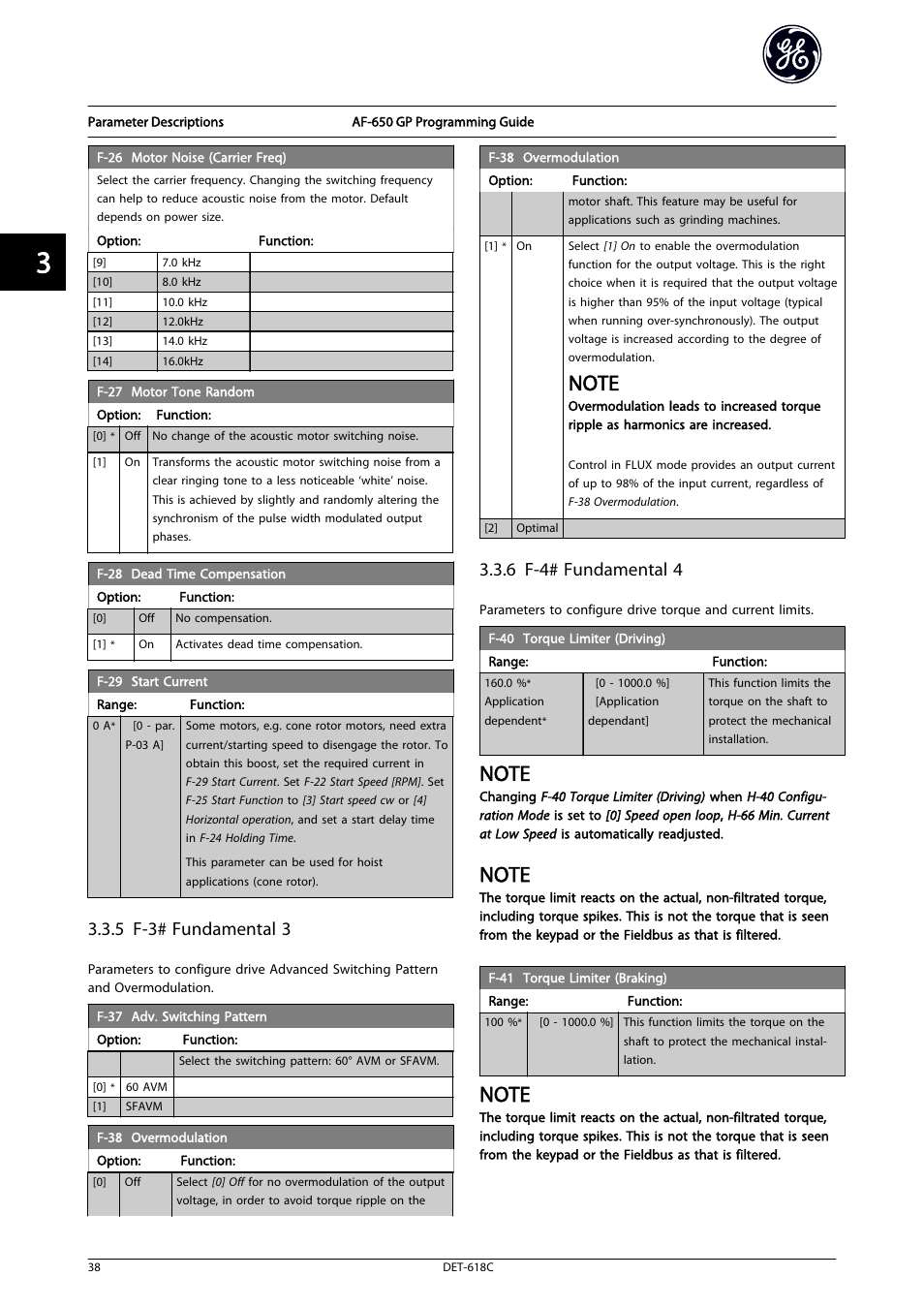 Start current, F-29 start current . t, F-29 start current | 5 f-3# fundamental 3, 6 f-4# fundamental 4 | GE Industrial Solutions AF-650 GP General Purpose Drive Programming Guide User Manual | Page 39 / 175