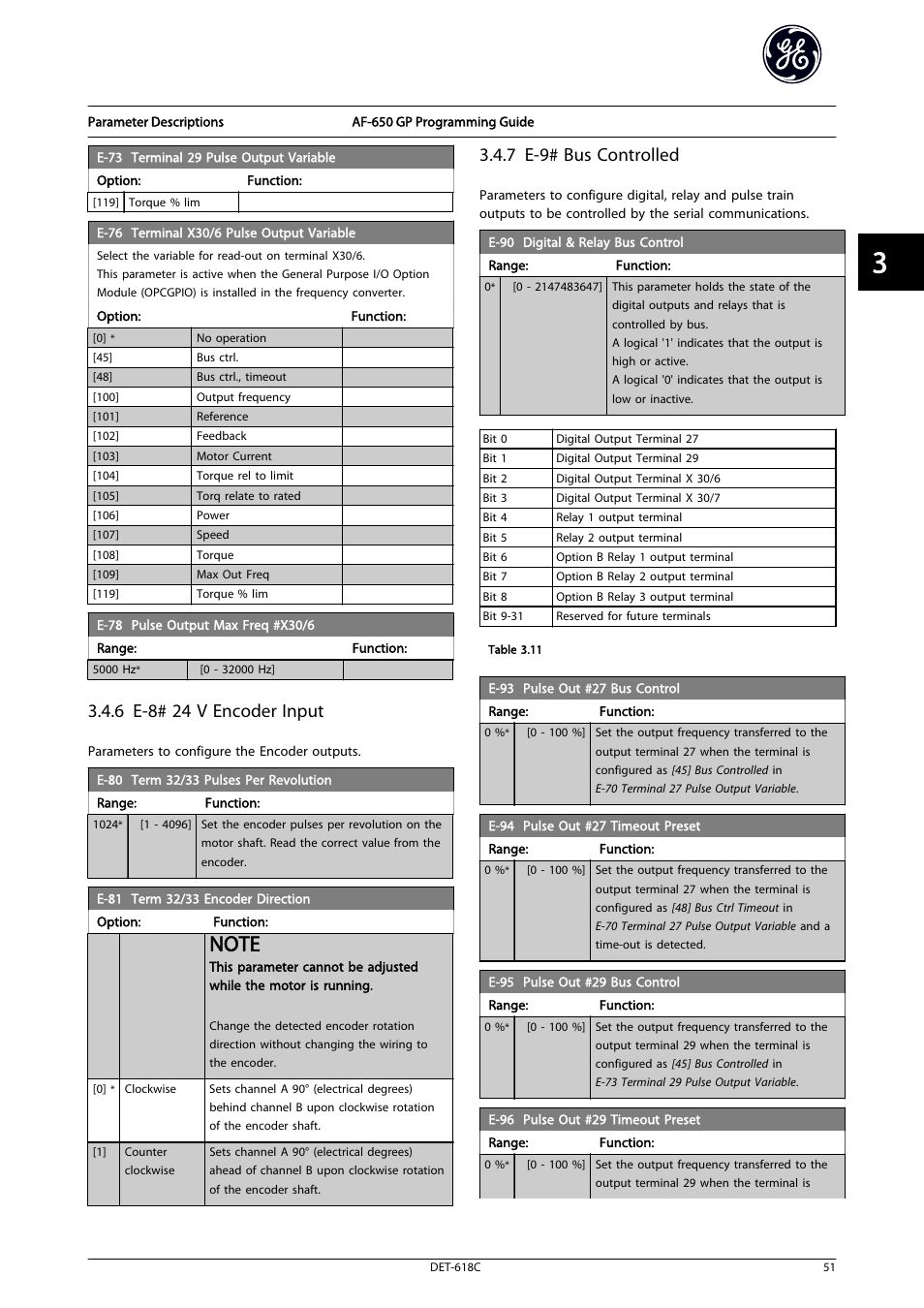 Digital & relay bus, Control, 6 e-8# 24 v encoder input | 7 e-9# bus controlled | GE Industrial Solutions AF-650 GP General Purpose Drive Programming Guide User Manual | Page 52 / 175