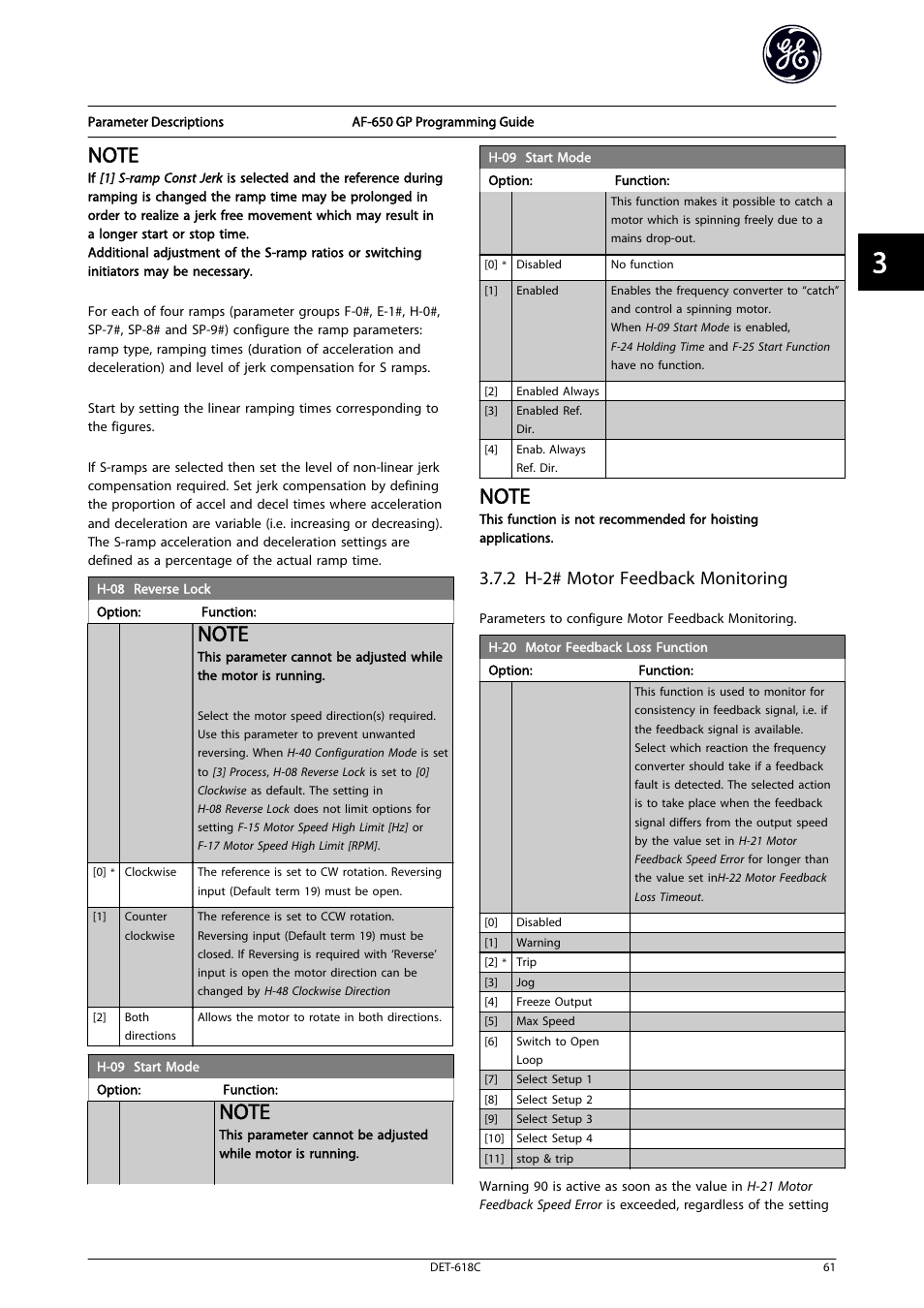 Reverse lock, 8 reverse lock, Reverse lock ) | 2 h-2# motor feedback monitoring | GE Industrial Solutions AF-650 GP General Purpose Drive Programming Guide User Manual | Page 62 / 175