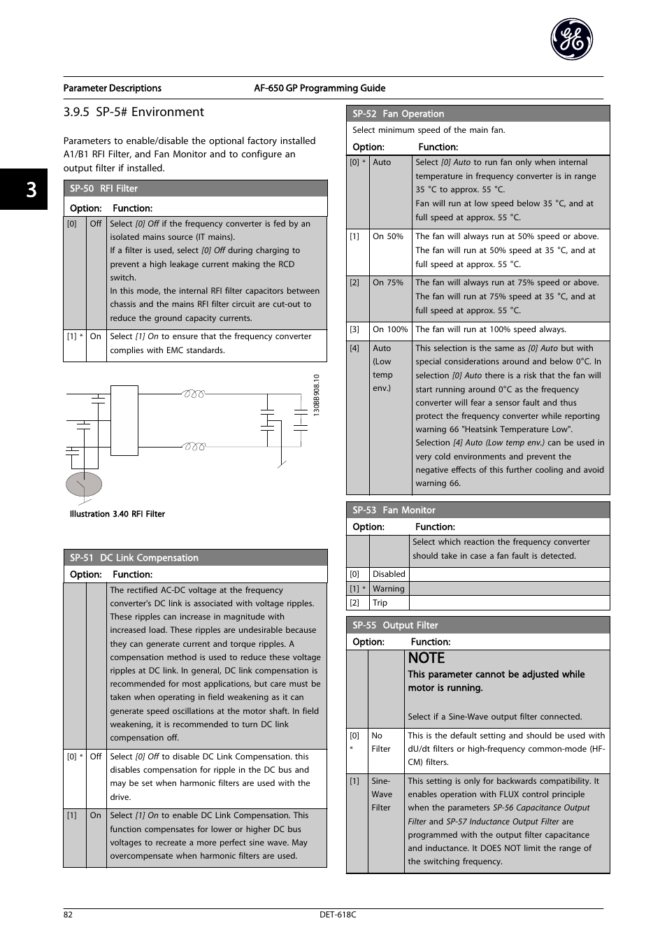 Rfi filter, Rfi filter ) a, 5 sp-5# environment | GE Industrial Solutions AF-650 GP General Purpose Drive Programming Guide User Manual | Page 83 / 175