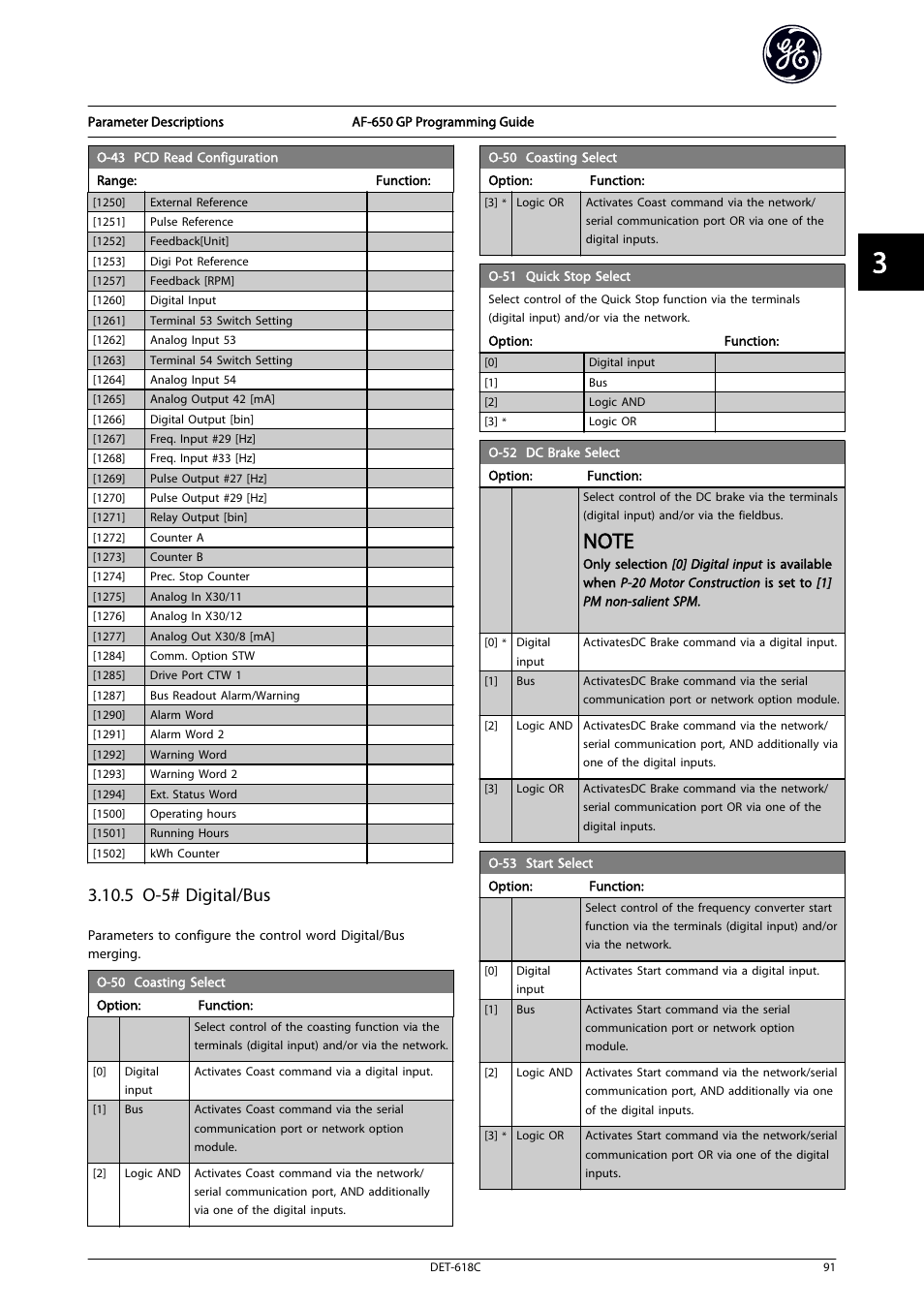 0 coasting select, 5 o-5# digital/bus | GE Industrial Solutions AF-650 GP General Purpose Drive Programming Guide User Manual | Page 92 / 175