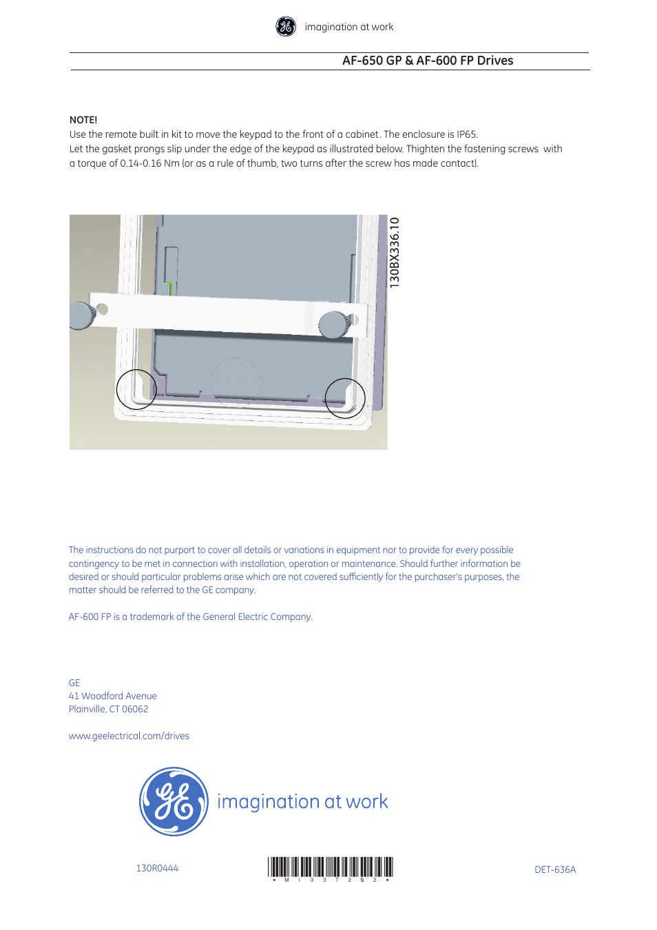 GE Industrial Solutions AF-600 FP Remote Mounting Kit for graphical LCD Keypad User Manual | Page 2 / 2