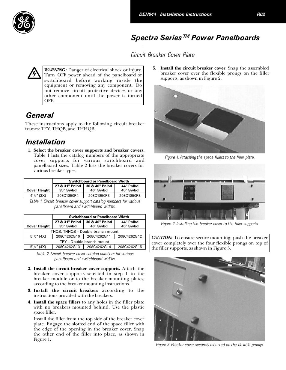 GE Industrial Solutions Spectra Series Power Panelboards Circuit Breaker Cover Plate User Manual | 2 pages