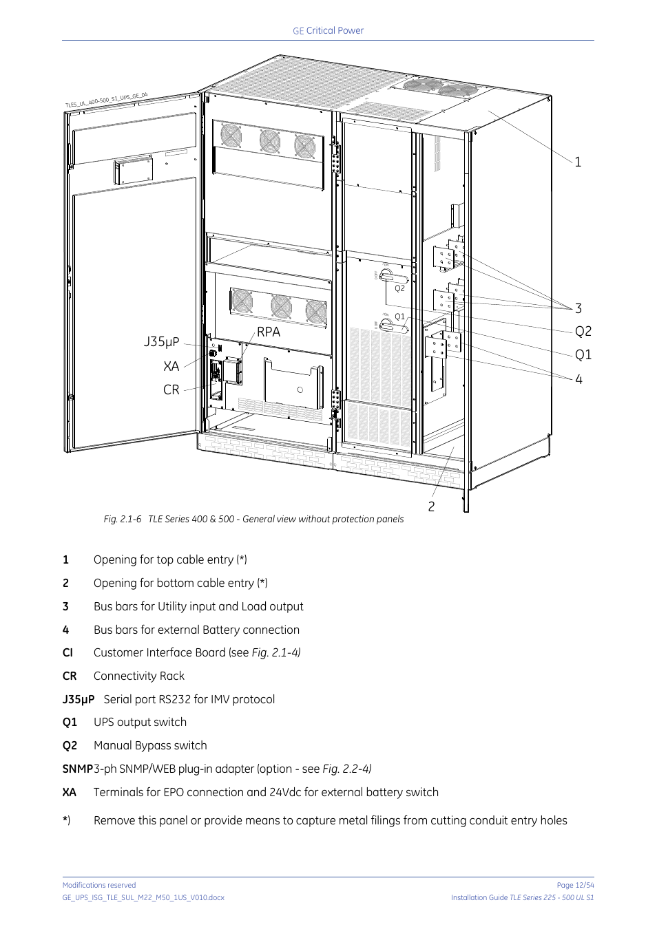 12 xa cr rpa j35, 4q1 q2 3 | GE Industrial Solutions TLE Series 225-500 Installation Guide User Manual | Page 12 / 54