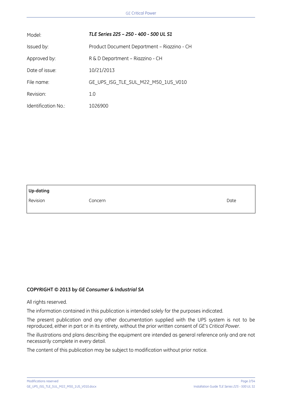 GE Industrial Solutions TLE Series 225-500 Installation Guide User Manual | Page 2 / 54