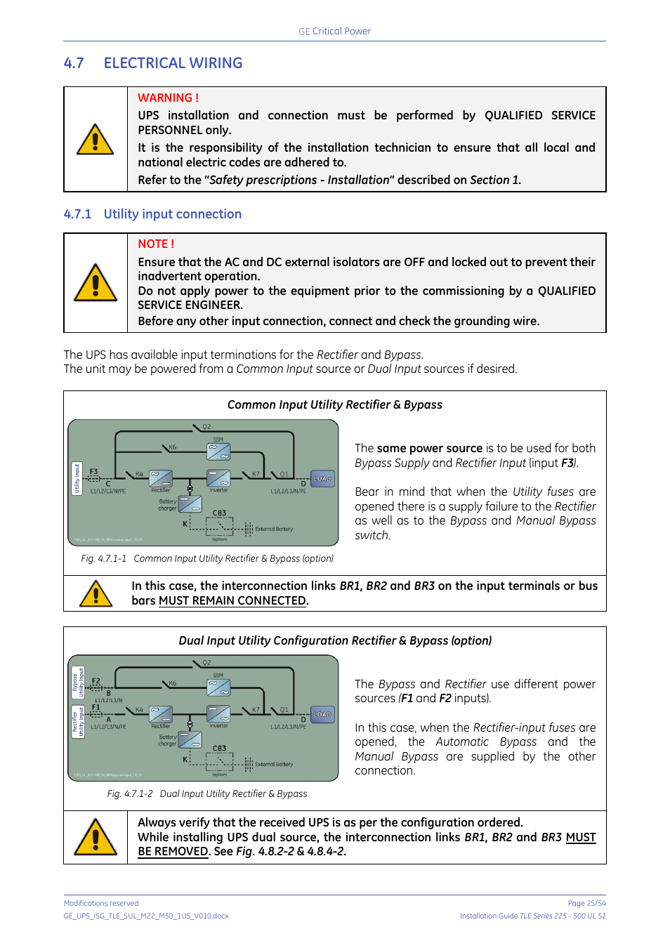 7 electrical wiring, 1 utility input connection, Electrical wiring | Utility input connection | GE Industrial Solutions TLE Series 225-500 Installation Guide User Manual | Page 25 / 54