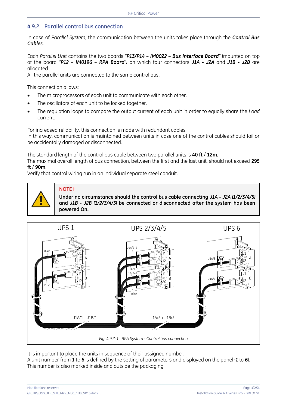2 parallel control bus connection, Parallel control bus connection | GE Industrial Solutions TLE Series 225-500 Installation Guide User Manual | Page 43 / 54