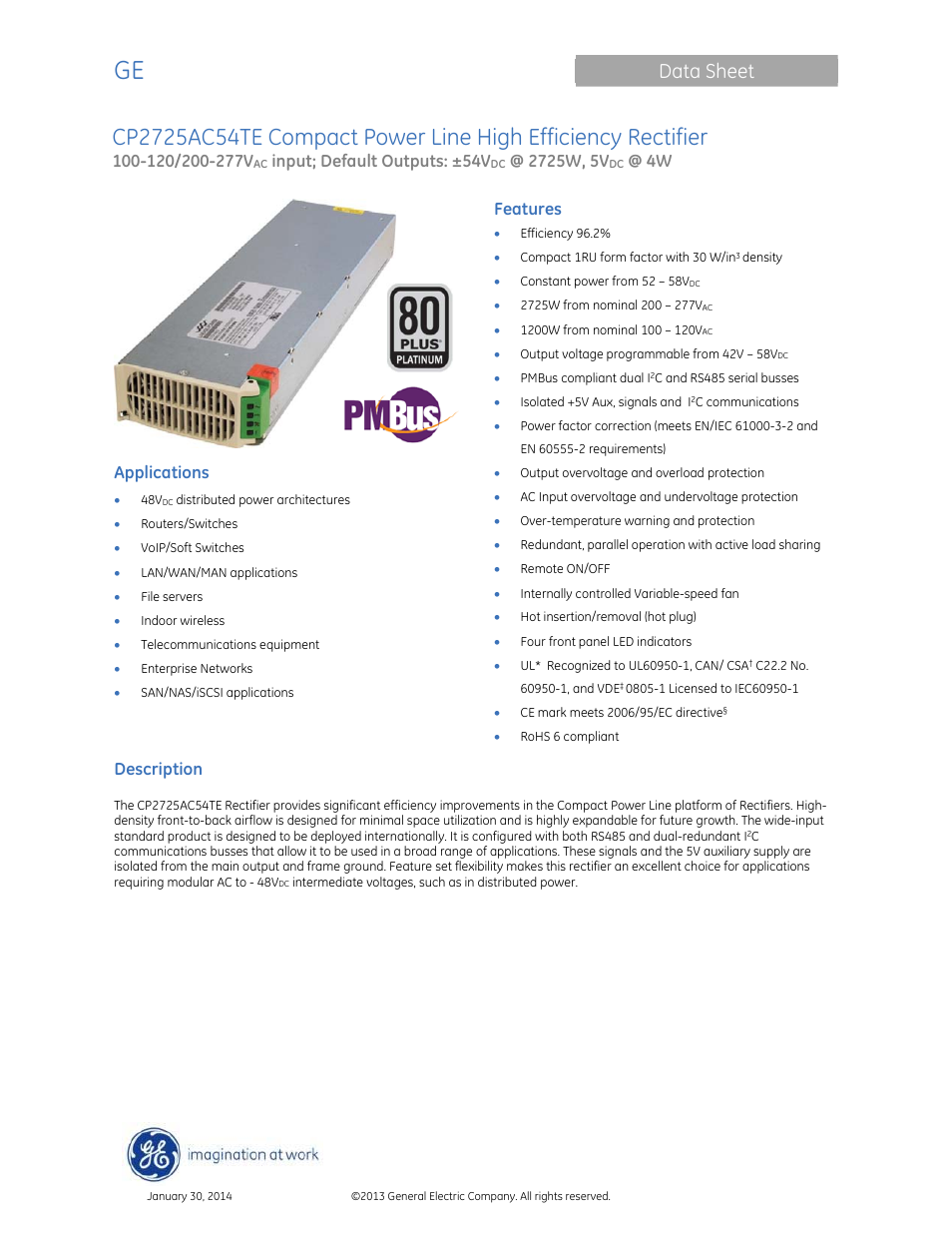 GE Industrial Solutions CP2725AC54TE User Manual | 20 pages