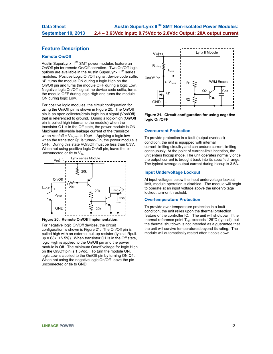 Feature description, Austin superlynx ii | GE Industrial Solutions ATM020A0X3-SR User Manual | Page 12 / 21