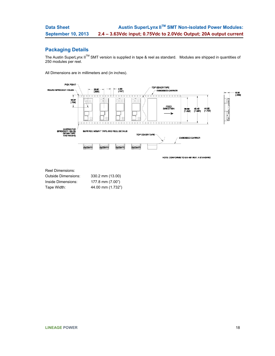 Packaging details | GE Industrial Solutions ATM020A0X3-SR User Manual | Page 18 / 21