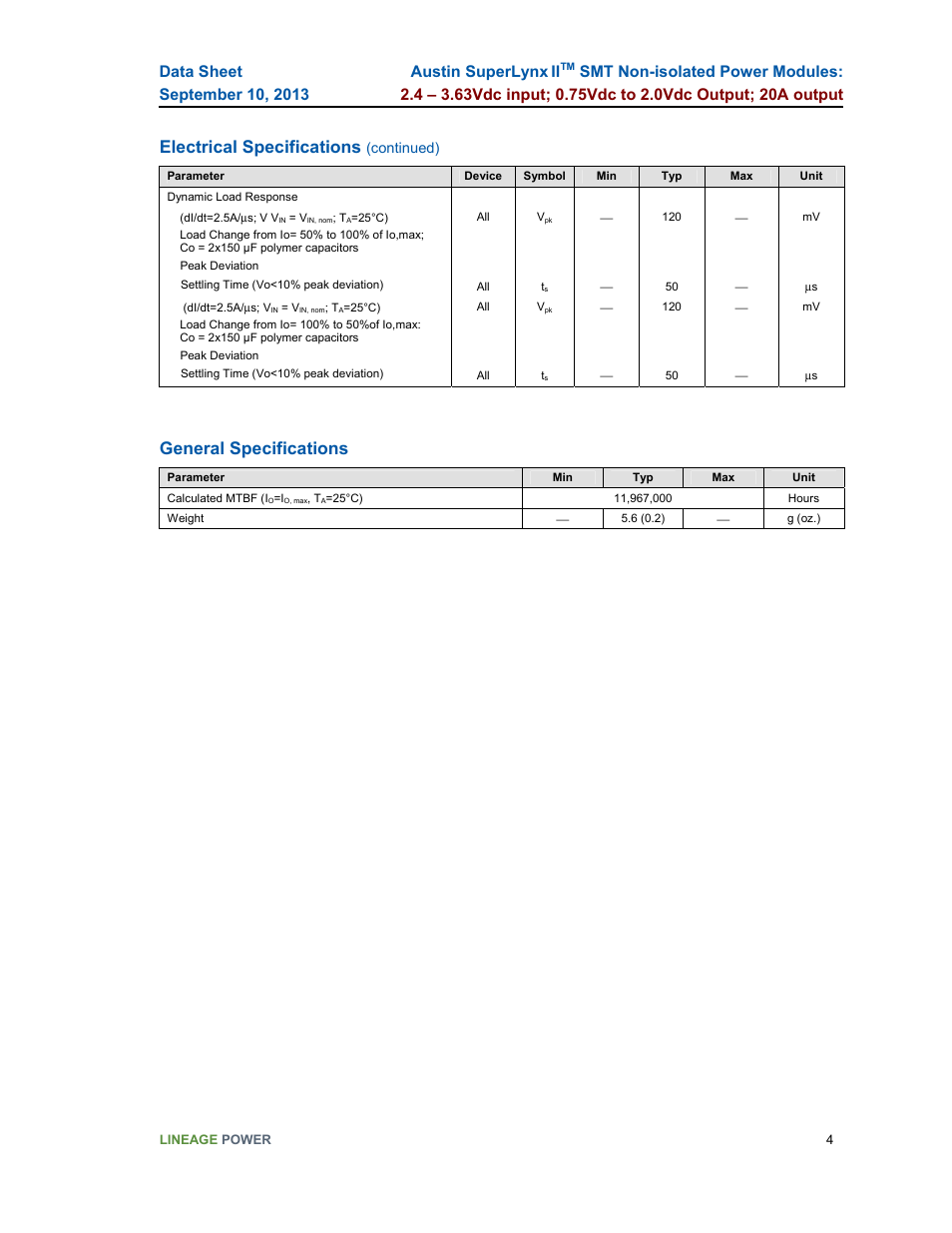 Electrical specifications, General specifications | GE Industrial Solutions ATM020A0X3-SR User Manual | Page 4 / 21