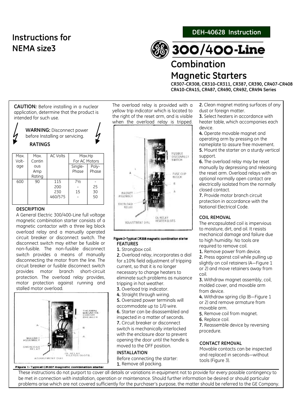 GE Industrial Solutions 300_400 Line NEMA size 3 User Manual | 2 pages