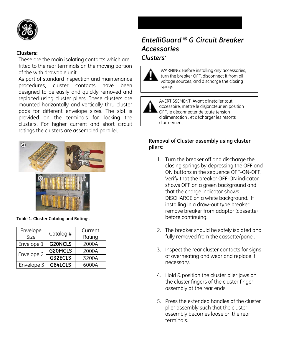 GE Industrial Solutions EntelliGuard G Clusters User Manual | 2 pages