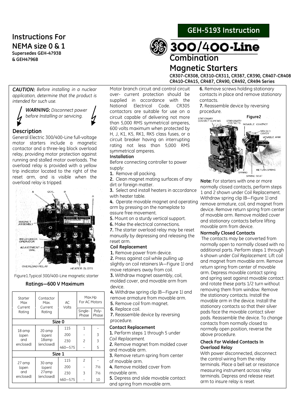 GE Industrial Solutions 300_400 Line NEMA size 0 & 1 User Manual | 2 pages