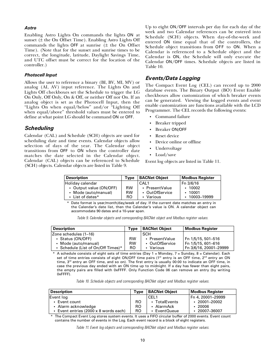 Scheduling, Events/data logging | GE Industrial Solutions A Series Lighting Control Panelboards nstallation and Wiring User Manual | Page 10 / 12