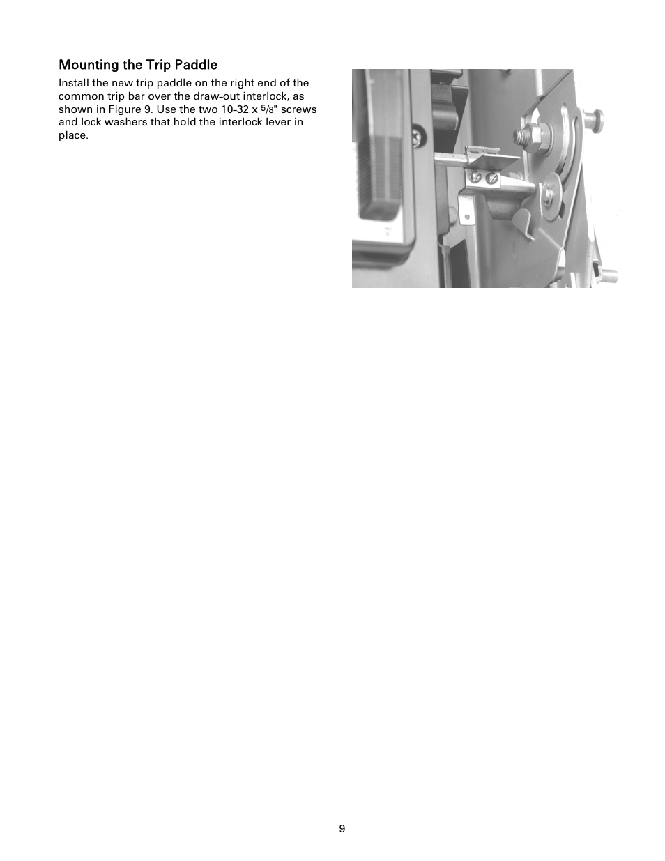 Mounting the trip paddle, Trip paddle installation | GE Industrial Solutions ProTrip Conversion Kits AK-1-15 and AK-1-25 User Manual | Page 8 / 16