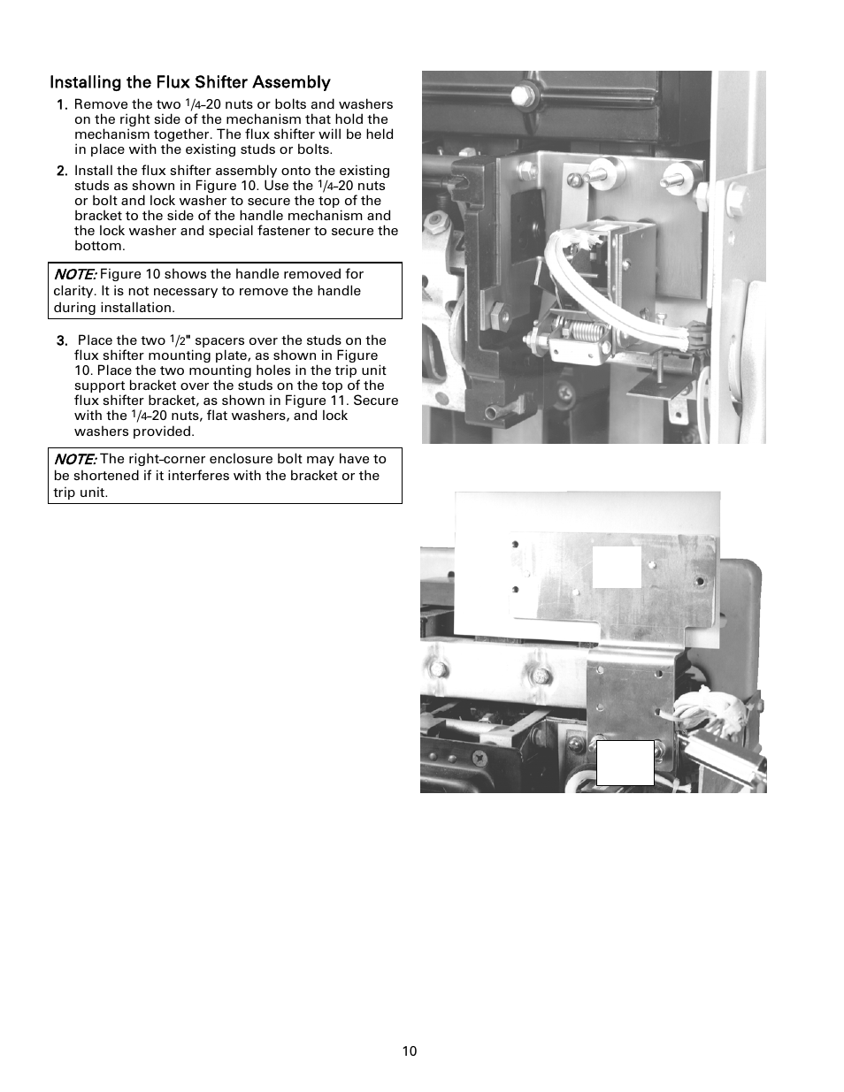 Installing the flux shifter assembly, Trip unit support bracket installed | GE Industrial Solutions ProTrip Conversion Kits AK-1-15 and AK-1-25 User Manual | Page 9 / 16