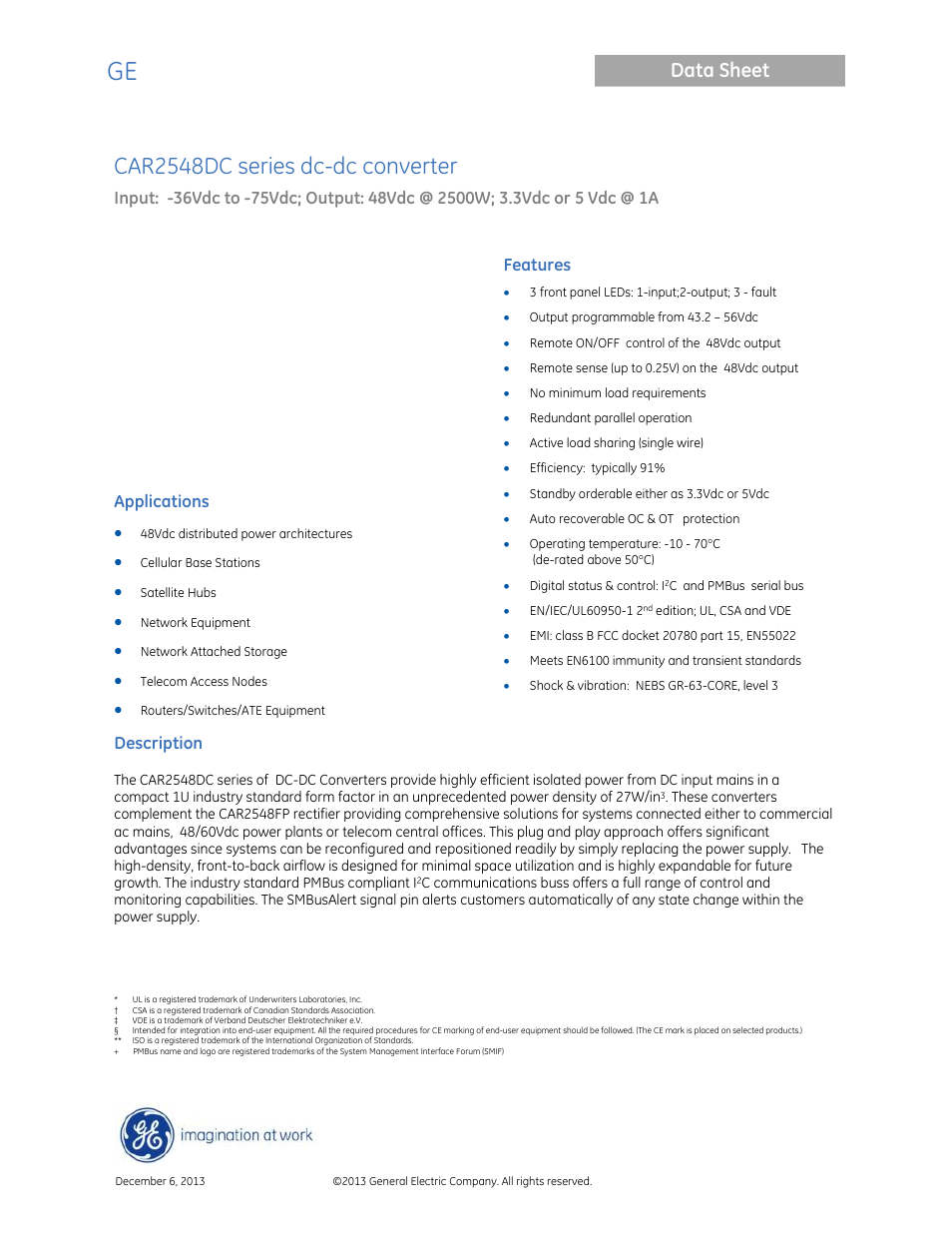 GE Industrial Solutions CAR2548DC series User Manual | 15 pages