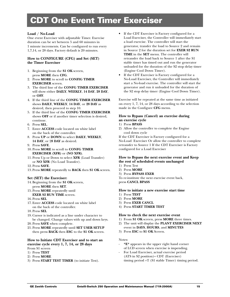 Cdt one event timer exerciser | GE Industrial Solutions Entelli-Switch 250 User Manual | Page 15 / 32
