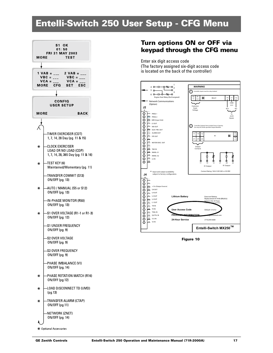 Entelli-switch 250 user setup - cfg menu, Figure 10, Entelli-switch mx250 | Ge zenith controls 17 | GE Industrial Solutions Entelli-Switch 250 User Manual | Page 17 / 32
