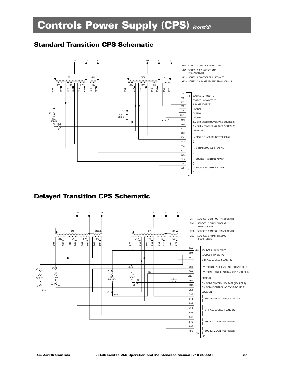 Controls power supply (cps), Cont’d) | GE Industrial Solutions Entelli-Switch 250 User Manual | Page 27 / 32