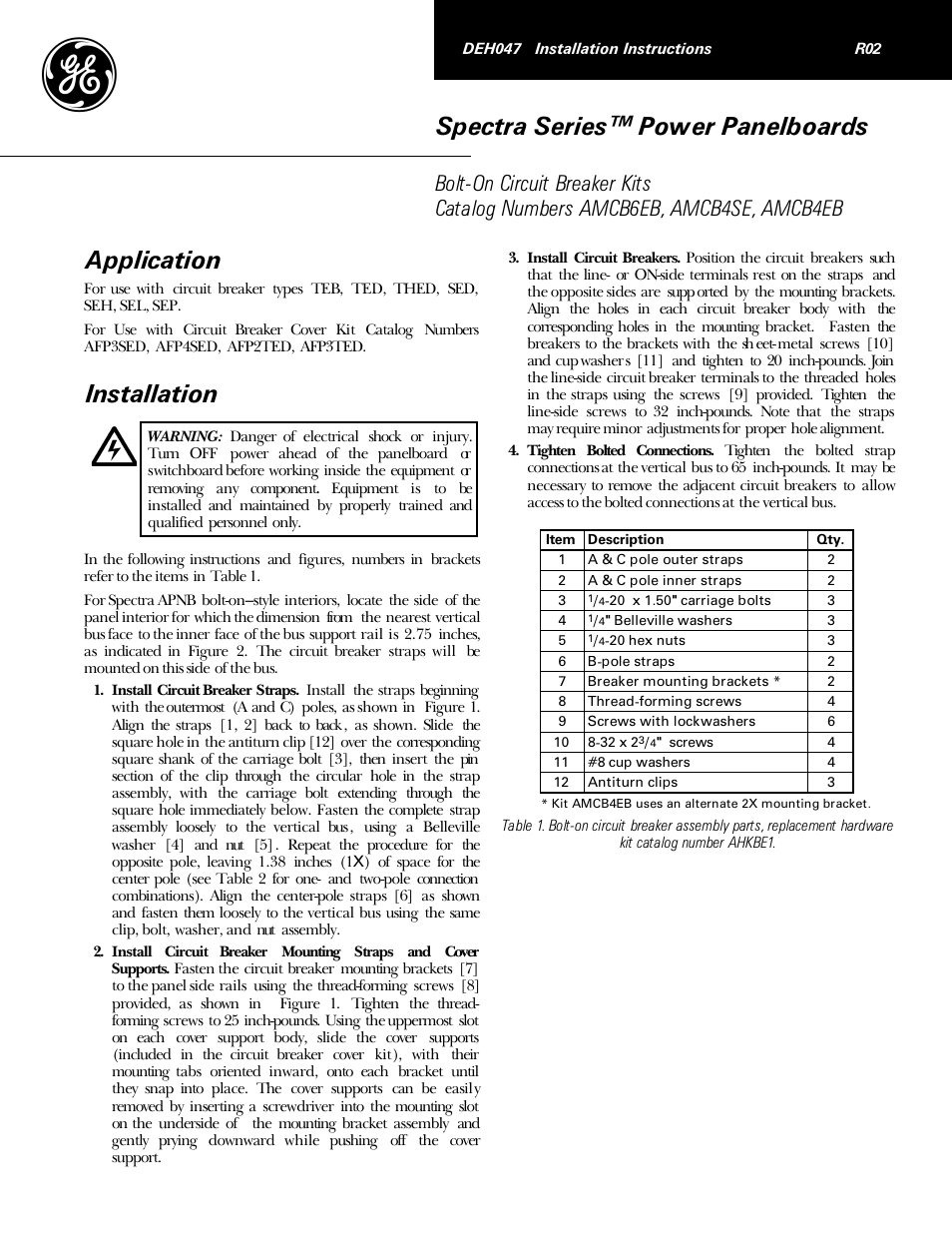 GE Industrial Solutions Spectra Series Power Panelboards AMCB6EB, AMCB4SE, AMCB4EB User Manual | 4 pages