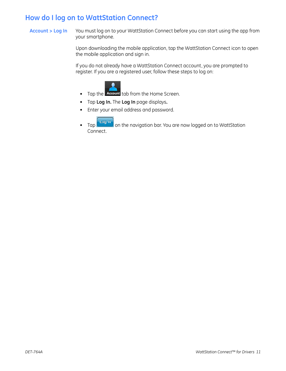 How do i log on to wattstation connect | GE Industrial Solutions WattStation Connect Driver Second Edition User Manual | Page 13 / 33