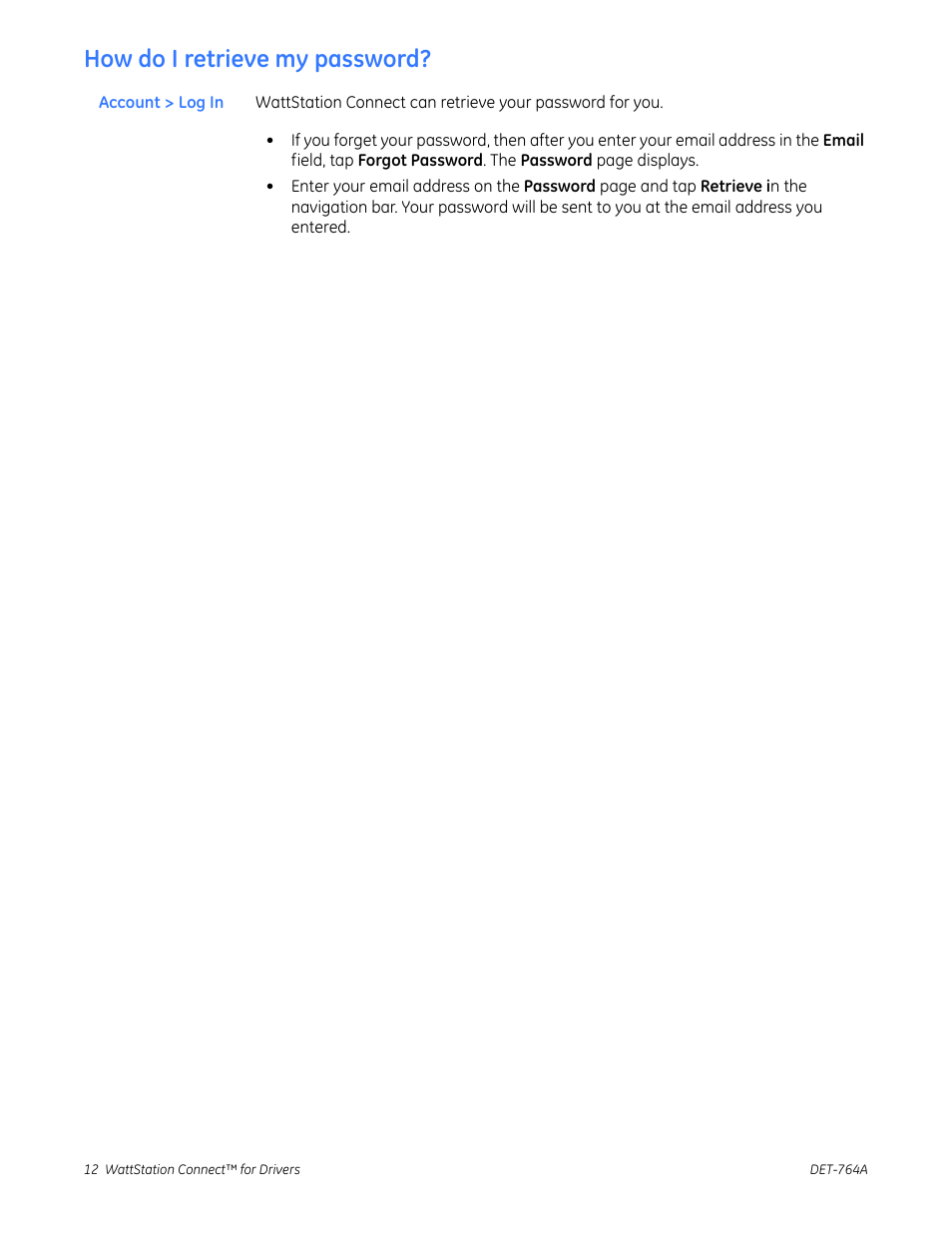 How do i retrieve my password | GE Industrial Solutions WattStation Connect Driver Second Edition User Manual | Page 14 / 33