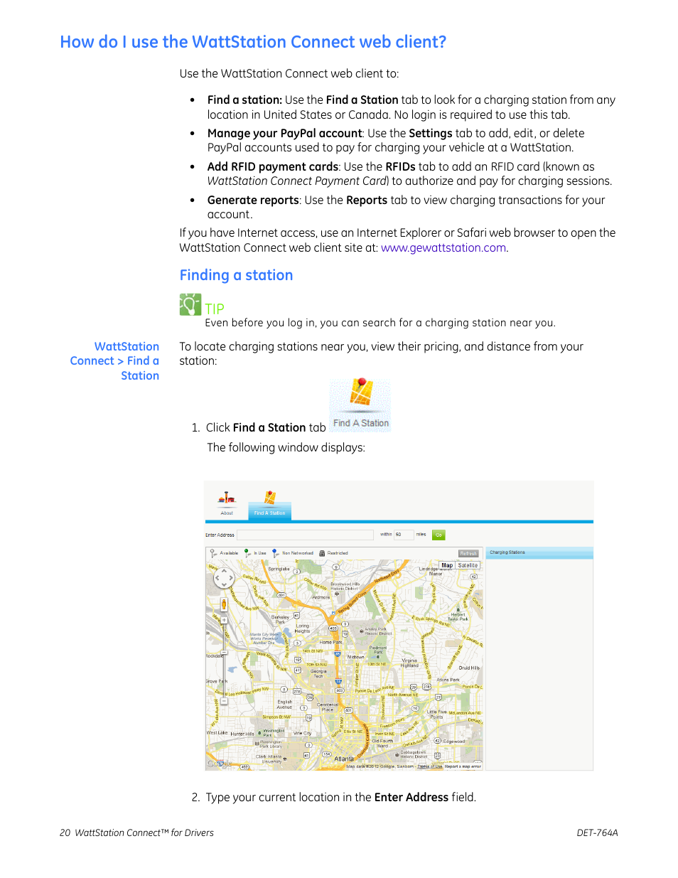 How do i use the wattstation connect web client, Finding a station, Finding a station tip | GE Industrial Solutions WattStation Connect Driver Second Edition User Manual | Page 22 / 33