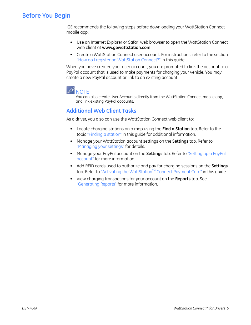 Before you begin, Additional web client tasks | GE Industrial Solutions WattStation Connect Driver Second Edition User Manual | Page 7 / 33