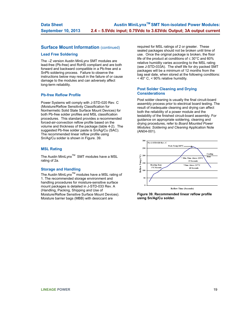 Surface mount information, Austin minilynx | GE Industrial Solutions Austin Minilynx SMT User Manual | Page 19 / 20