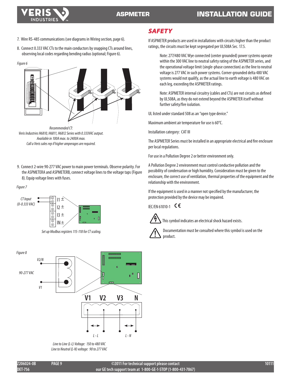 V1 v2 v3 n, Installation guide, Safety | Aspmeter | GE Industrial Solutions ASPMETER Install User Manual | Page 9 / 10