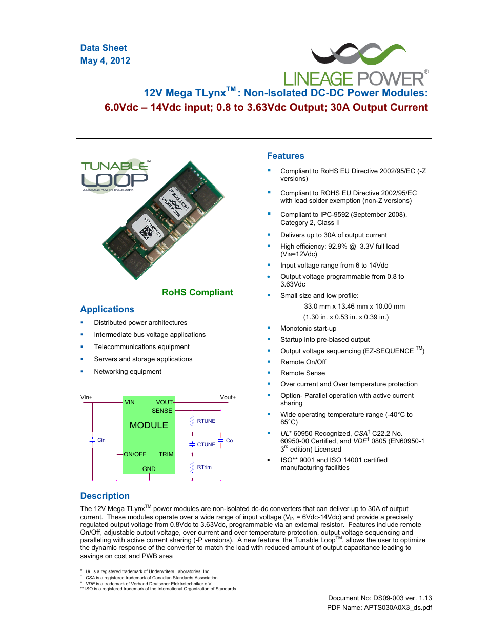 GE Industrial Solutions 12V Mega TLynx User Manual | 23 pages