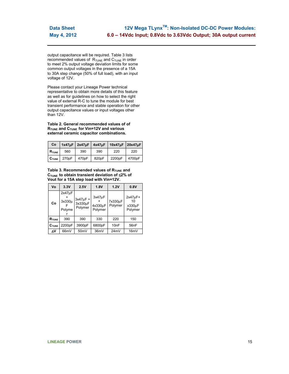 GE Industrial Solutions 12V Mega TLynx User Manual | Page 15 / 23