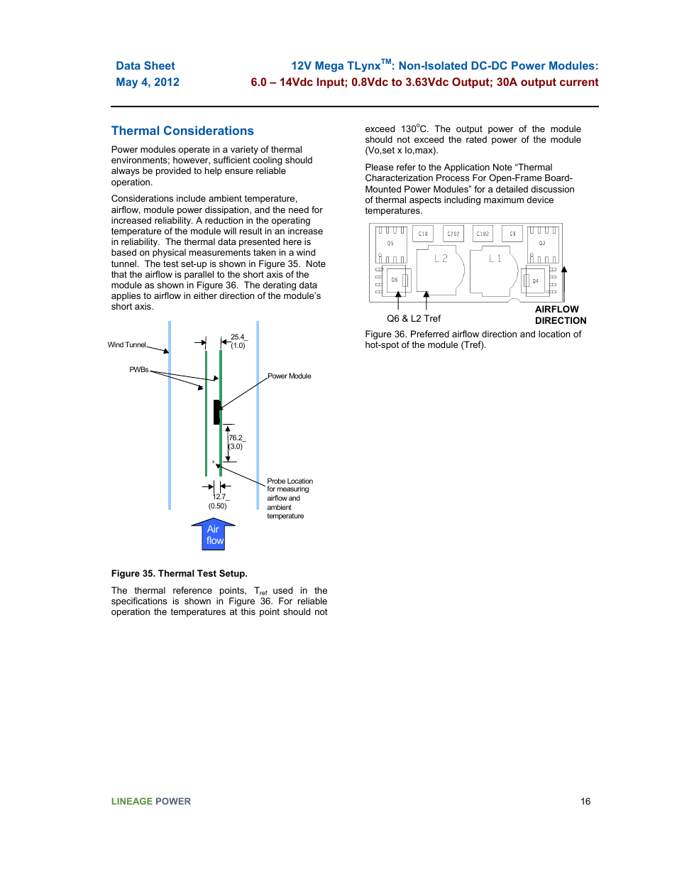 Thermal considerations | GE Industrial Solutions 12V Mega TLynx User Manual | Page 16 / 23