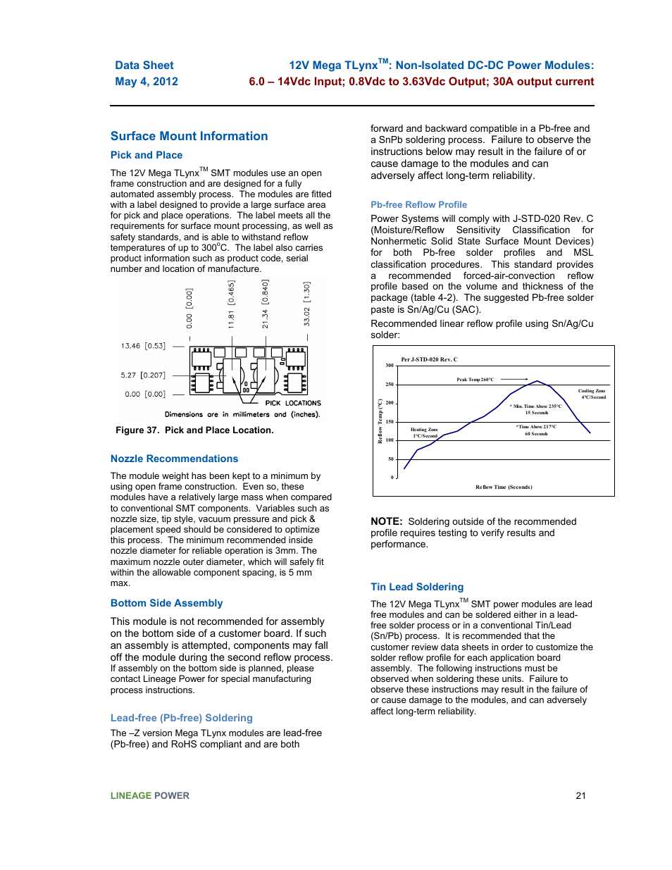 Surface mount information | GE Industrial Solutions 12V Mega TLynx User Manual | Page 21 / 23