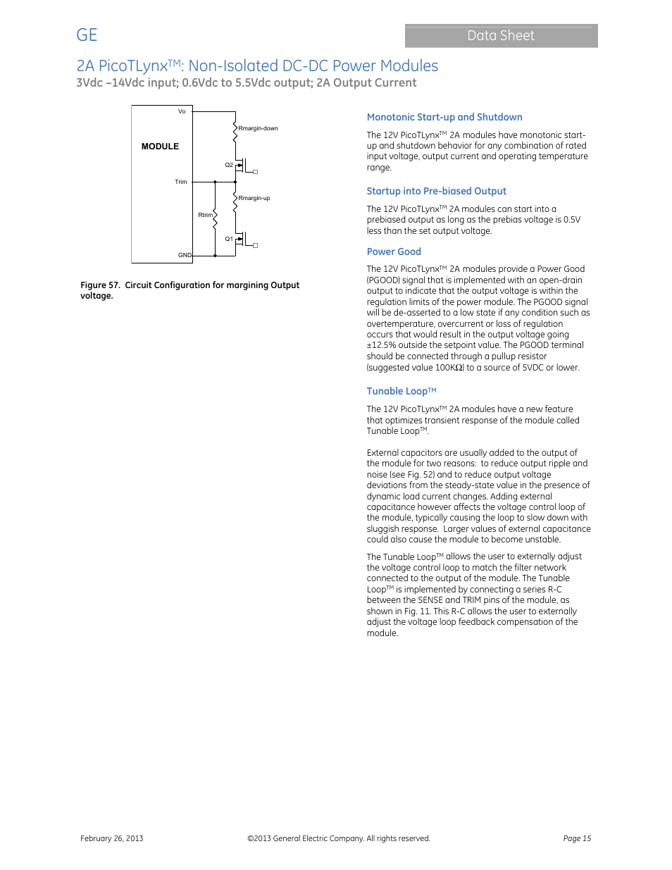 2a picotlynx, Non-isolated dc-dc power modules, Data sheet | GE Industrial Solutions 2A PicoTLynx User Manual | Page 15 / 24