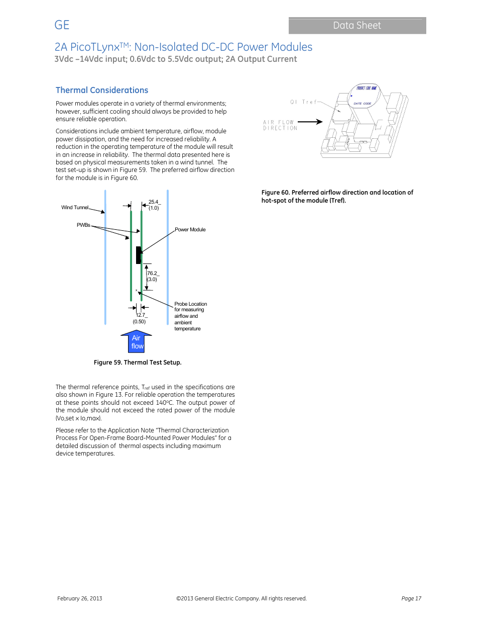2a picotlynx, Non-isolated dc-dc power modules, Data sheet | Thermal considerations | GE Industrial Solutions 2A PicoTLynx User Manual | Page 17 / 24
