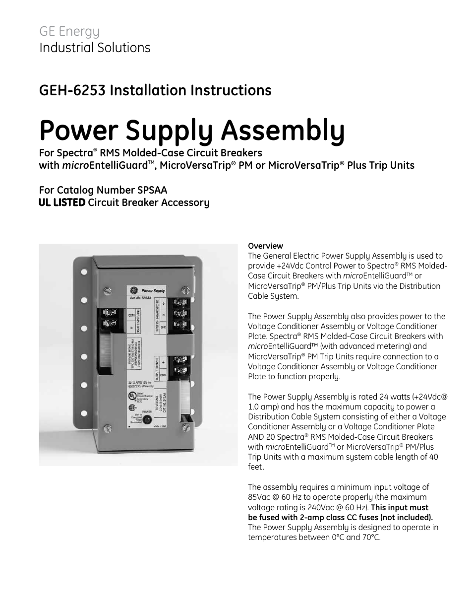GE Industrial Solutions SPSAA User Manual | 8 pages