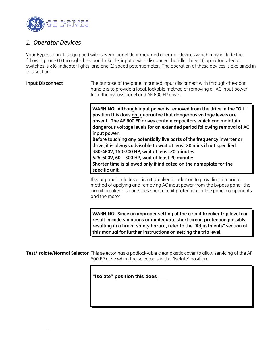 Operator devices | GE Industrial Solutions AF-600 FP Drive Panel User Manual | Page 10 / 57
