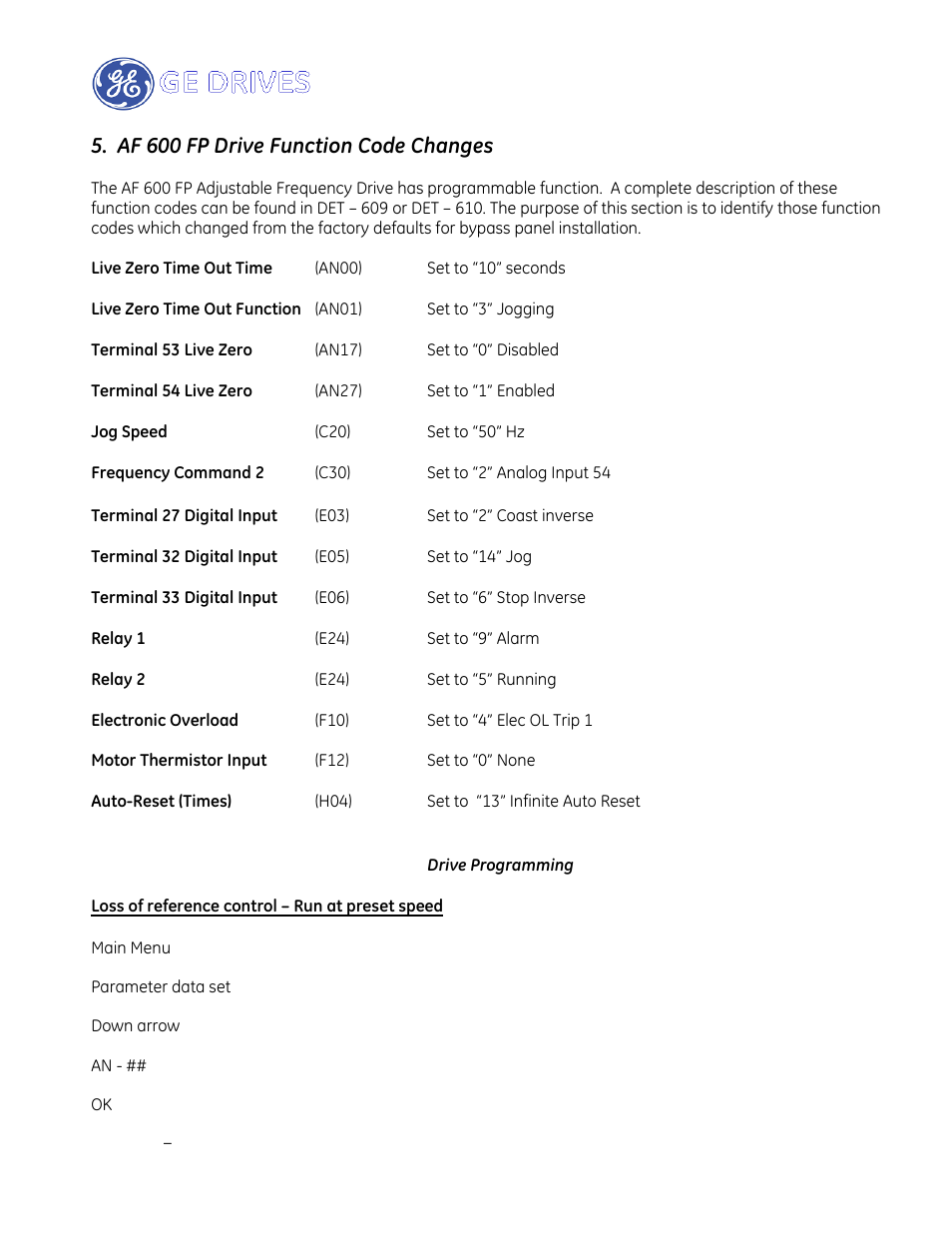 Af 600 fp drive function code changes | GE Industrial Solutions AF-600 FP Drive Panel User Manual | Page 23 / 57
