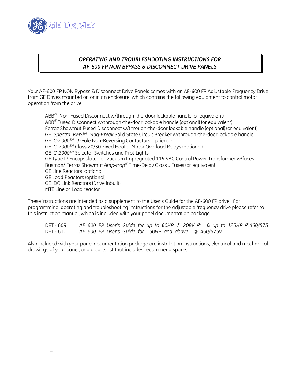 GE Industrial Solutions AF-600 FP Drive Panel User Manual | Page 27 / 57