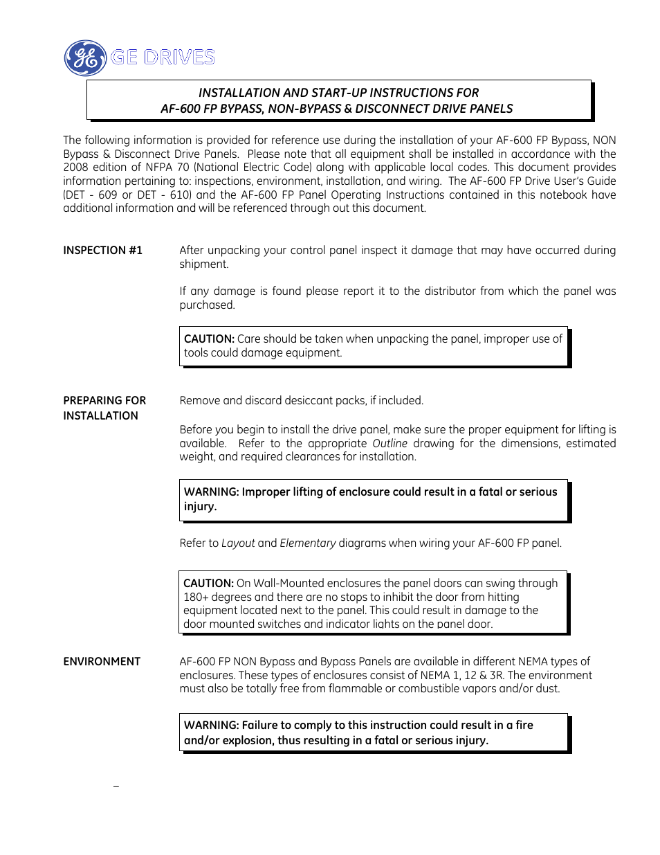 GE Industrial Solutions AF-600 FP Drive Panel User Manual | Page 3 / 57