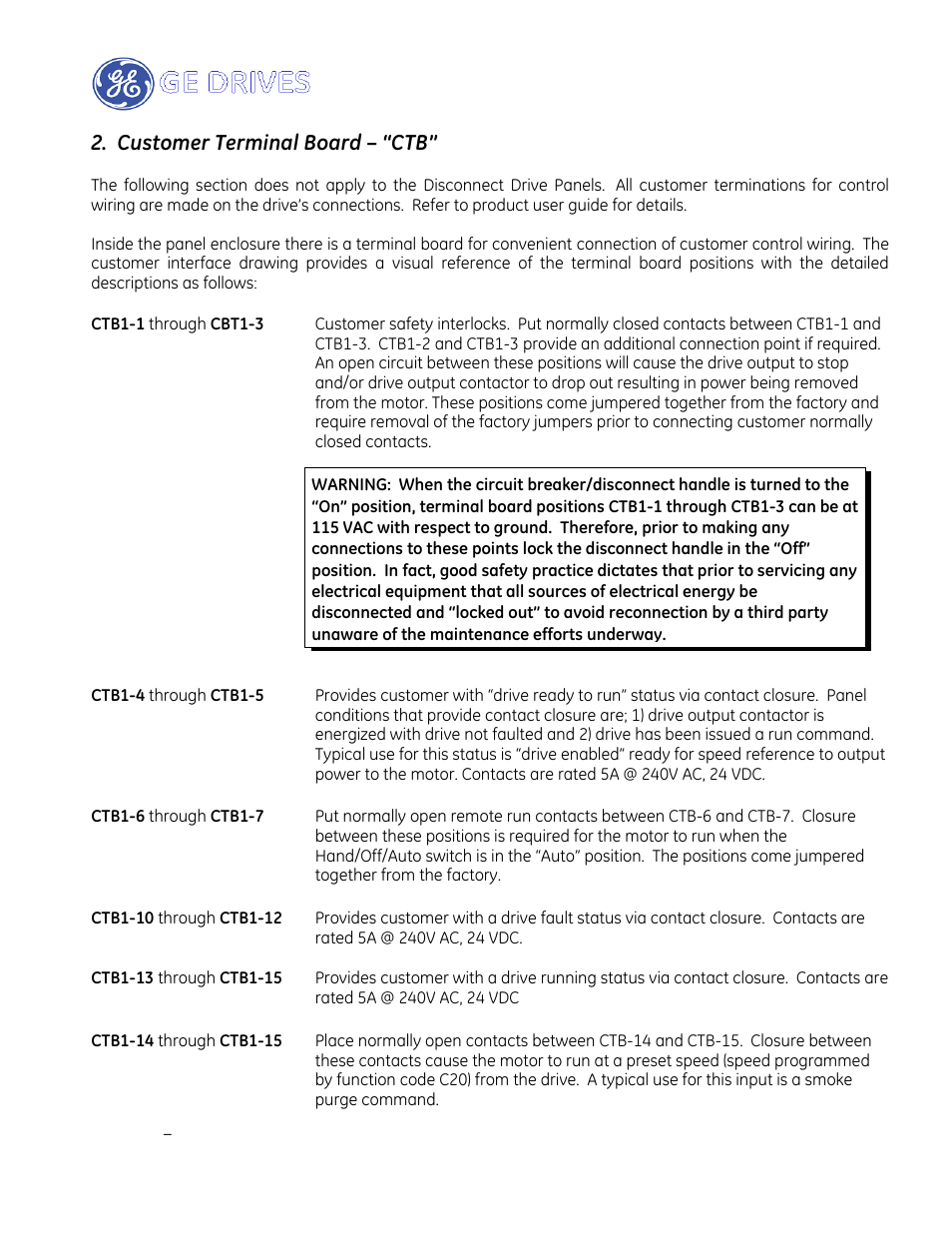 Customer terminal board – “ctb | GE Industrial Solutions AF-600 FP Drive Panel User Manual | Page 31 / 57