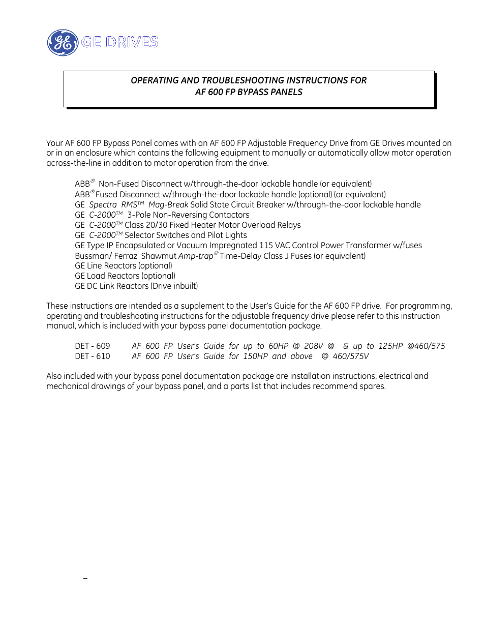 GE Industrial Solutions AF-600 FP Drive Panel User Manual | Page 8 / 57