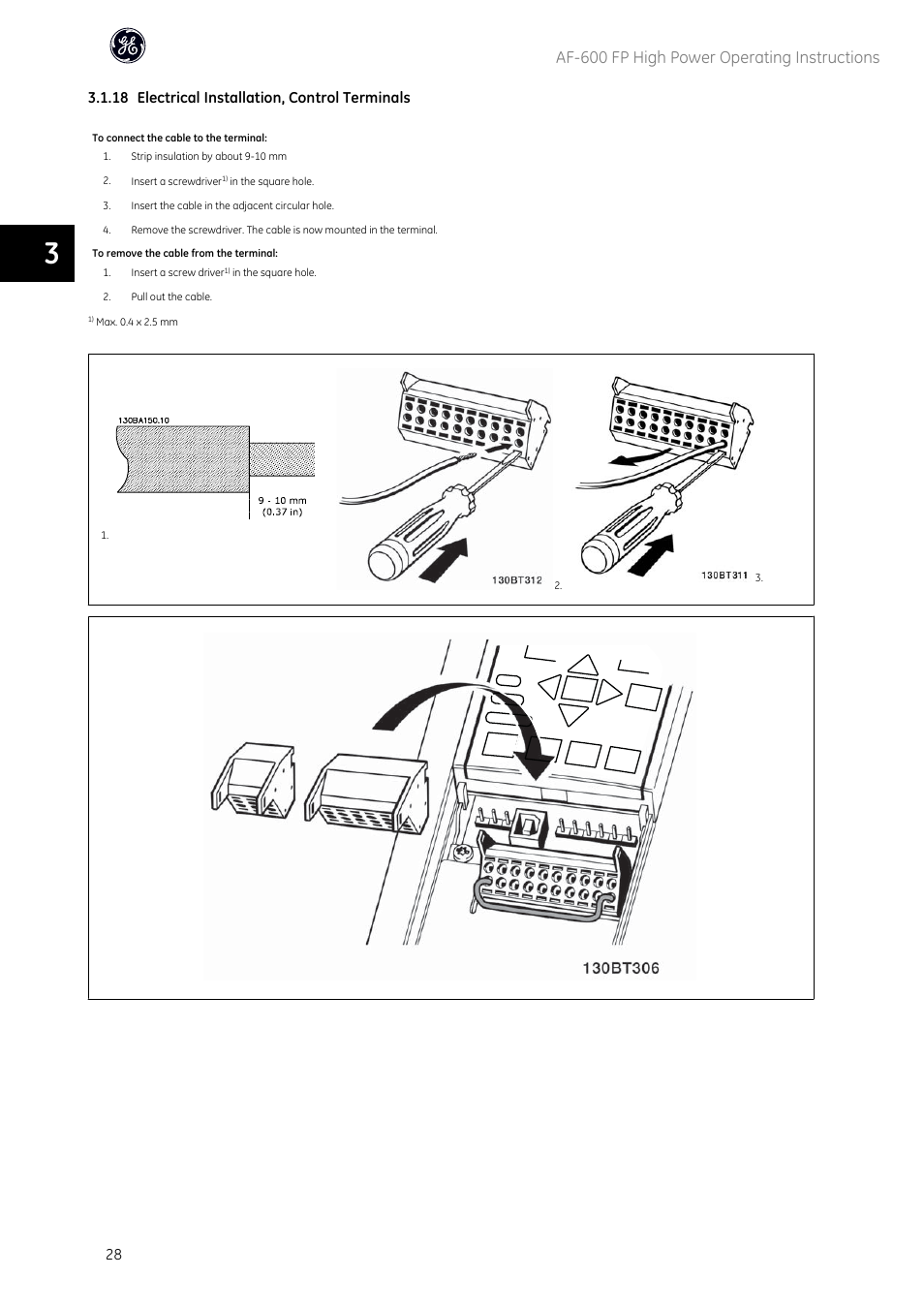 Af-600 fp high power operating instructions, 18 electrical installation, control terminals | GE Industrial Solutions AF-600 FP Fan and Pump Drive (460V_575V 150HP and above) User Manual | Page 29 / 175